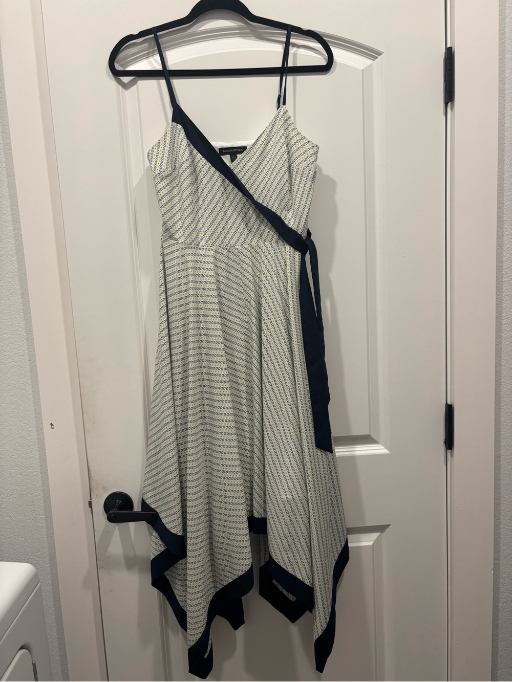 Banana Republic Cream and Navy Striped Asymmetrical Handkerchief-Hem Dress
